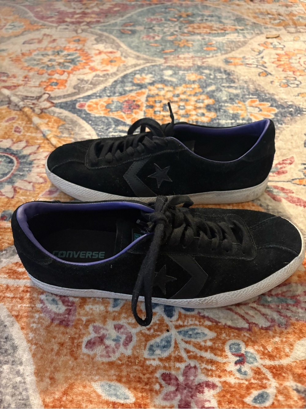 Converse Black Suede Low-Top Sneakers with Purple Lining